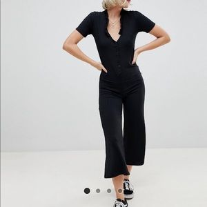 Nobody’s Child Flared Black Button-front Jumpsuit